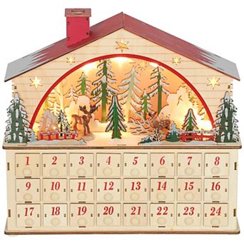 LOVMOR Wooden Christmas Advent Calendar 24 Countdown Drawers LED Lights Battery Operated