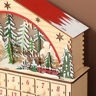 LOVMOR Wooden Christmas Advent Calendar 24 Countdown Drawers LED Lights Battery Operated