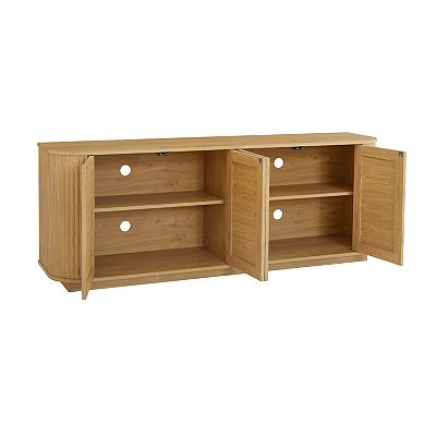 Whisen Wave Shaped 24''H Low Storage Cabinet, Wood Vertical Striped Cabinet with Rattan Doors