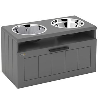 PawHut Elevated Dog Bowls, Raised Dogs Bowl Stand with 25L Storage Drawer
