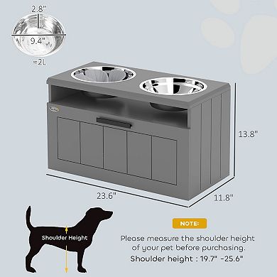 PawHut Elevated Dog Bowls, Raised Dogs Bowl Stand with 25L Storage Drawer