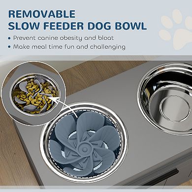 PawHut Elevated Dog Bowls, Raised Dogs Bowl Stand with 25L Storage Drawer
