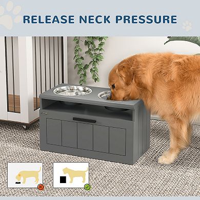 PawHut Elevated Dog Bowls, Raised Dogs Bowl Stand with 25L Storage Drawer