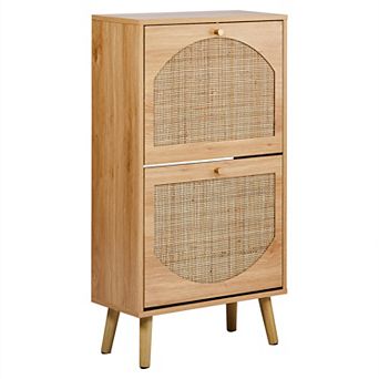 C with Arched Rattan Surface, Natural Wood Color