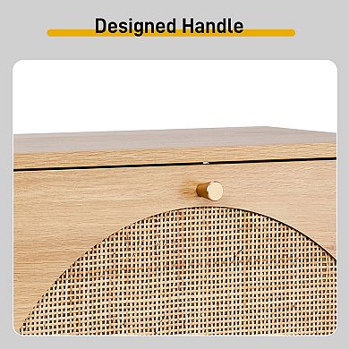 C with Arched Rattan Surface, Natural Wood Color