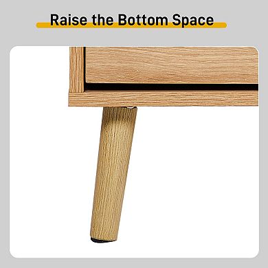 C with Arched Rattan Surface, Natural Wood Color