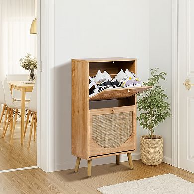 C with Arched Rattan Surface, Natural Wood Color