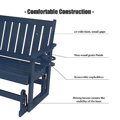 Poly Lumber Patio Glider, HIPS Material Weather-Resistant Swing Bench for Outdoor Porch Garden