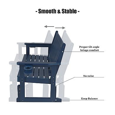 Poly Lumber Patio Glider, HIPS Material Weather-Resistant Swing Bench for Outdoor Porch Garden
