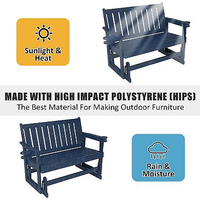 Poly Lumber Patio Glider, HIPS Material Weather-Resistant Swing Bench for Outdoor Porch Garden
