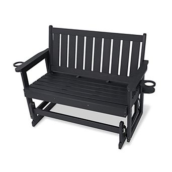 Poly Lumber Patio Glider, HIPS Material Weather-Resistant Swing Bench for Outdoor Porch Garden