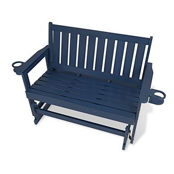 Poly Lumber Patio Glider, HIPS Material Weather-Resistant Swing Bench for Outdoor Porch Garden