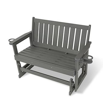 Poly Lumber Patio Glider, HIPS Material Weather-Resistant Swing Bench for Outdoor Porch Garden