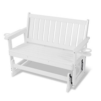 Poly Lumber Patio Glider, HIPS Material Weather-Resistant Swing Bench for Outdoor Porch Garden