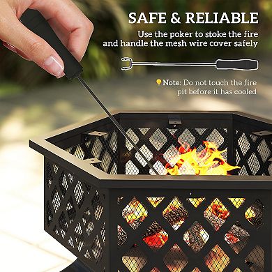 Outsunny 28inch Outdoor Fire Pit with Grill Poker Wood Burning Firepit