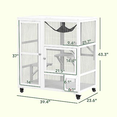 PawHut Indoor Cat Enclosure on Wheels, Cat House with Openable Top