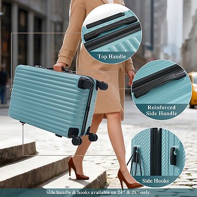 Whisen 3-Piece Luggage Sets, Hardshell ABS Suitcase with Spinner Wheels, TSA Lock and Side Hooks