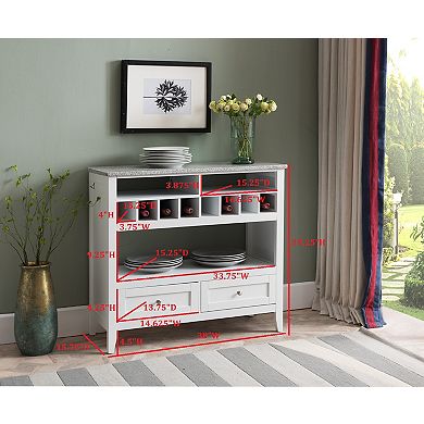Kings Brand Furniture White With Marble Finish Buffet Display Console Table With Wine Storage