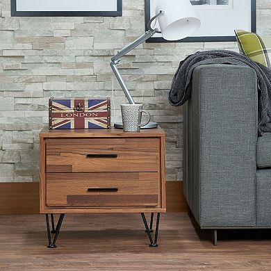 Walnut Wood Accent Table with 2 Drawers