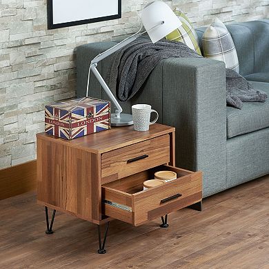 Walnut Wood Accent Table with 2 Drawers