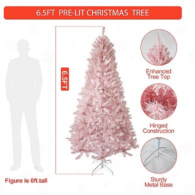 6.5 Ft Prelit Artificial Christmas Tree with 250 LED Lights & 818 Branches Tips, Pink