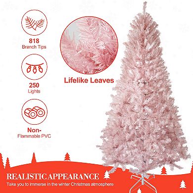 6.5 Ft Prelit Artificial Christmas Tree with 250 LED Lights & 818 Branches Tips, Pink