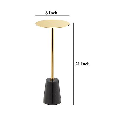 Sen Side End Drink Table, Gold Metal Round Top w Black Marble Base