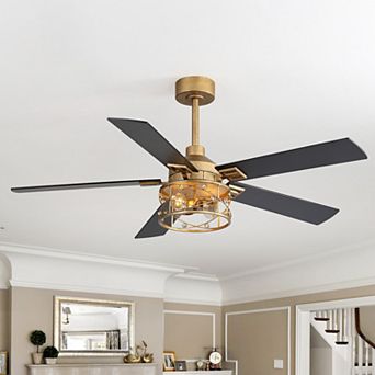 52-Inch Ceiling Fan with Crystal Light Fixture, 5 Reversible Blades, DC Motor, Includes 2 Downrods