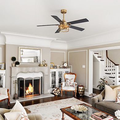 52-Inch Ceiling Fan with Crystal Light Fixture, 5 Reversible Blades, DC Motor, Includes 2 Downrods