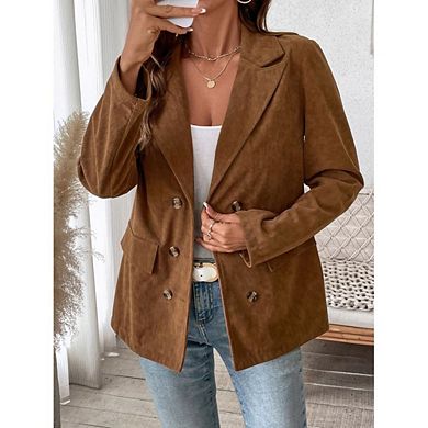 Women Corduroy Blazers Jackets Dressy Casual Ribbed Long Sleeve Lapel Work Office Business Outerwear