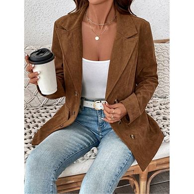 Women Corduroy Blazers Jackets Dressy Casual Ribbed Long Sleeve Lapel Work Office Business Outerwear