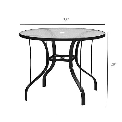 Outsunny 38inch Round Patio Table, Tempered Glass Outdoor Dining Table
