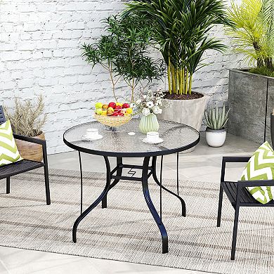 Outsunny 38inch Round Patio Table, Tempered Glass Outdoor Dining Table