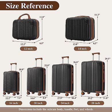 Whisen 6-Piece Luggage Sets, Hardshell ABS Suitcase with Spinner Wheels, TSA Lock and Side Hooks