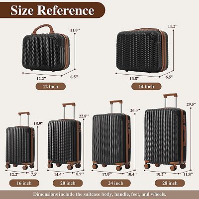 Whisen 6-Piece Luggage Sets, Hardshell ABS Suitcase with Spinner