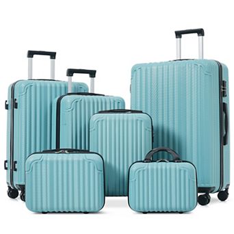 Whisen 6 pc Luggage Sets, Hardshell ABS Suitcase with Spinner Wheels, TSA Lock and Side Hooks