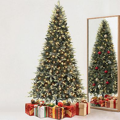Prelit Xmas Tree, Pencil Christmas Tree w/Warm White Lights-8 Modes, Automatic Hinged Expansion