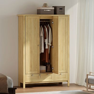 HOMCOM Wardrobe Closet with 3 Doors and 2 Drawers Bedroom Armoire