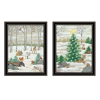 LOVMOR Decor 4U 2 pc Woodland Critters for Christmas Black Framed Wall Art