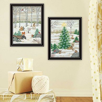 LOVMOR Decor 4U 2 Piece Woodland Critters for Christmas Black Framed Wall Art