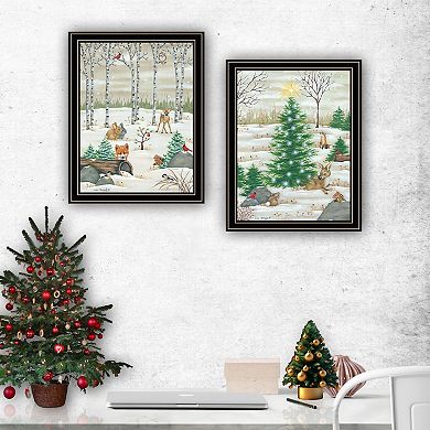 LOVMOR Decor 4U 2 Piece Woodland Critters for Christmas Black Framed Wall Art