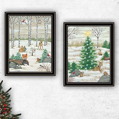 LOVMOR Decor 4U 2 Piece Woodland Critters for Christmas Black Framed Wall Art