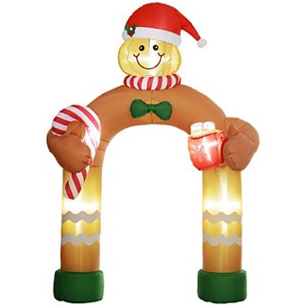 LOVMOR Outsunny 9ft Christmas Inflatable Gingerbread Man Arch White LED Decor