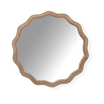 23.62 in Wood Round Wavy Wall Mirror for Bathroom, Living Room