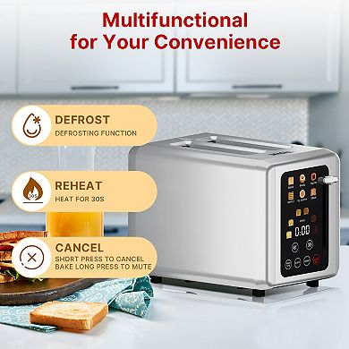 WHALL 2 Slice Toaster, Toasters 2 slice, Smart Bread Toaster, Touchscreen Toaster, Bagel Toasters