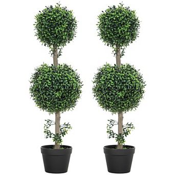 HOMCOM Set of 2 Decorative Artificial Plants Boxwood in Pot, 36 Inch