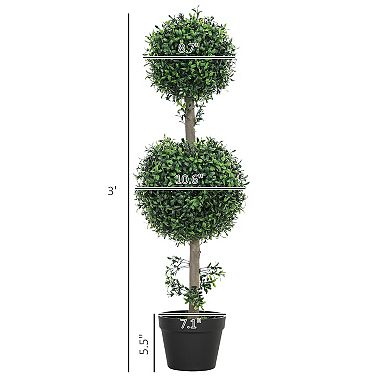 HOMCOM Set of 2 Decorative Artificial Plants Boxwood in Pot, 36 Inch