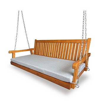 6 FT Wooden Porch Swing Bed with Thick Cushion,Outdoor Hanging Daybed for Patio or Porch, Wood