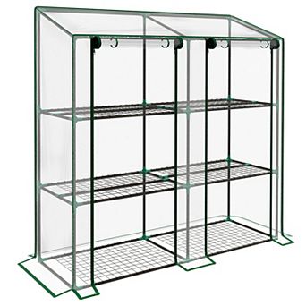 Outsunny Lean-to Greenhouse with 3 tier Shelves, Portable Greenhouse