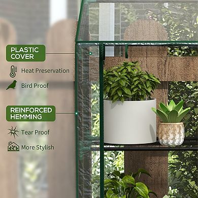 Outsunny Lean-to Greenhouse with 3 Tier Shelves, Portable Greenhouse